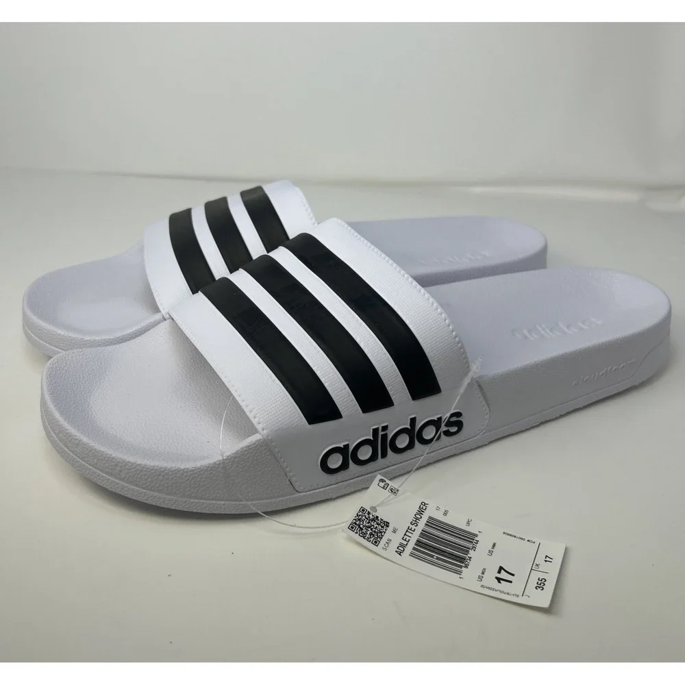 adidas Adilette Shower Slides White Black Men's Size 17 New With Tags F35539